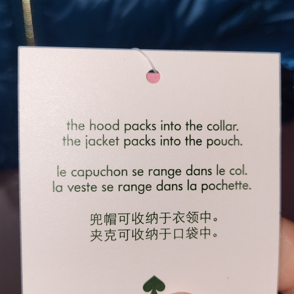 NWT KATE SPADE Packable Down Jacket size XS Peacock Blue - Picture 9 of 14